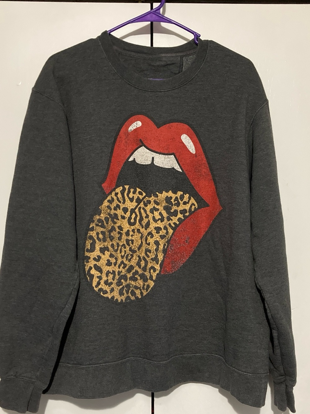 Rolling Stones Slouchy Large Boho Leopard Print Logo Crewneck Retro Sweatshirt